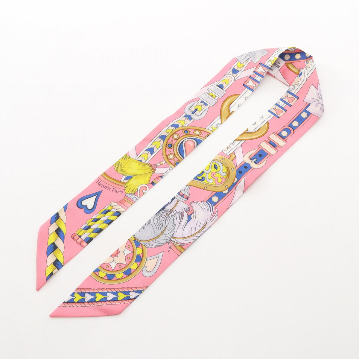 HERMES HARNAIS DE COEUR Silk Scarf Pink