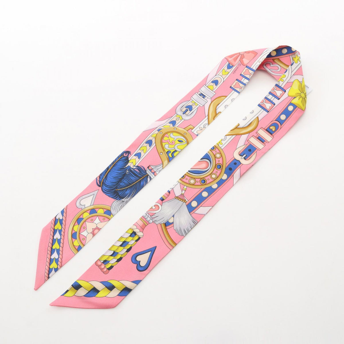 HERMES HARNAIS DE COEUR Silk Scarf Pink