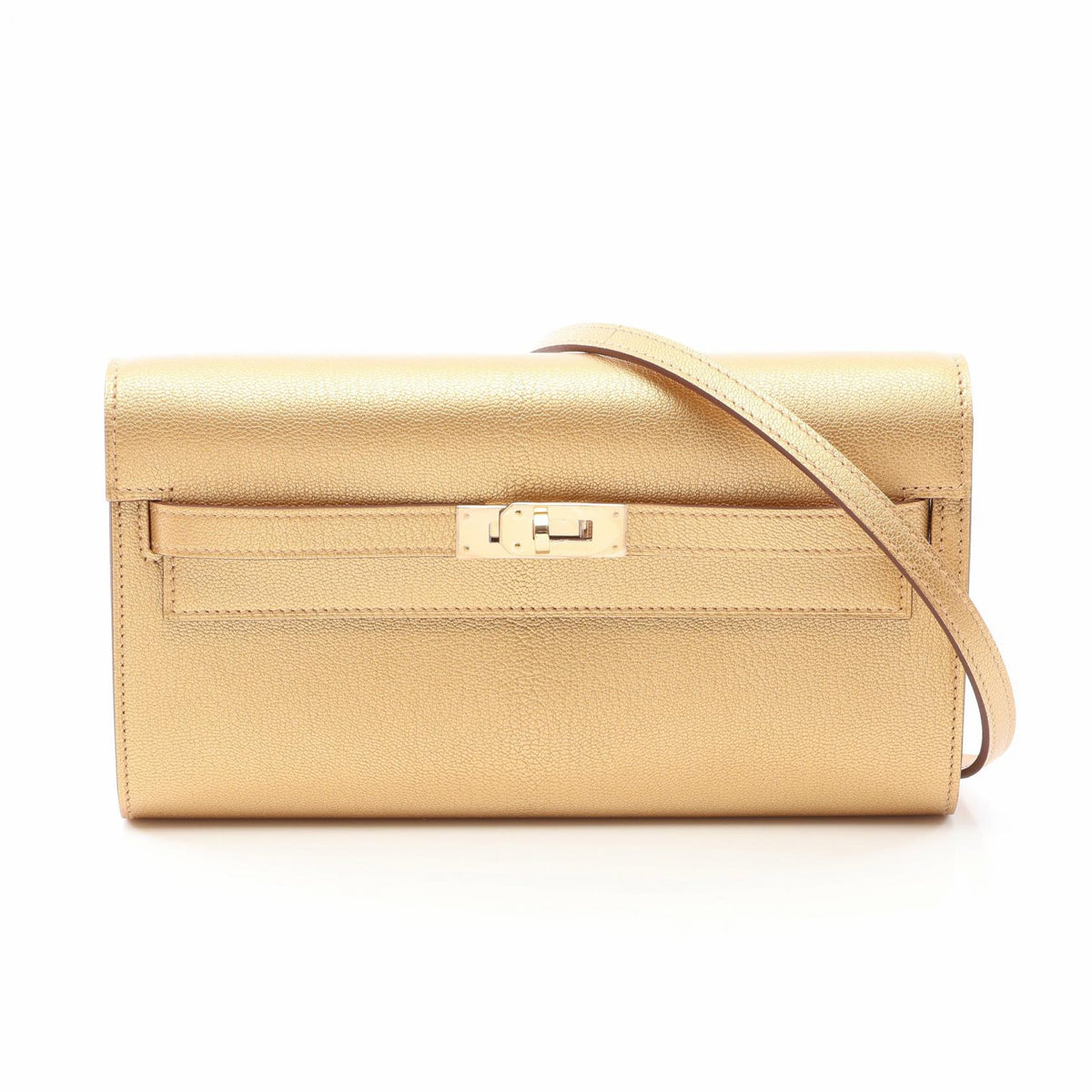 HERMES Kelly To Go Doré Chèvre Bag Gold