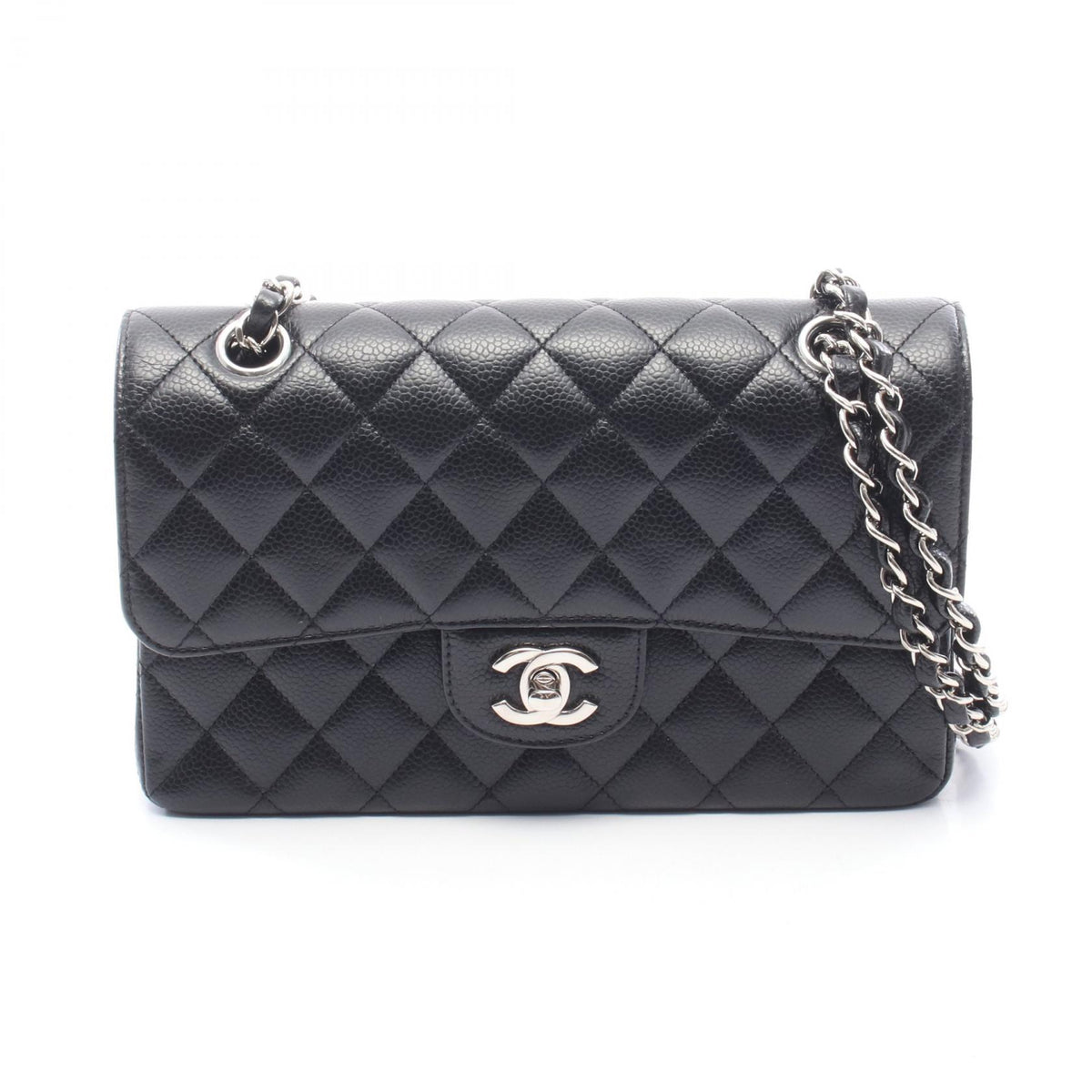 CHANEL Matelasse W Flap Shoulder Bag Black