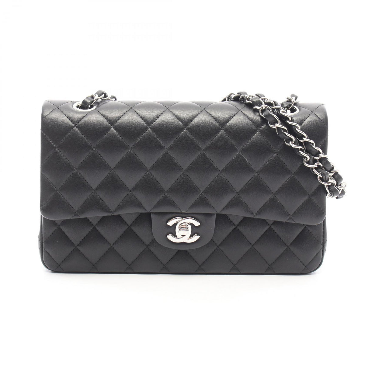 CHANEL Matelasse W Flap Lambskin Bag Black