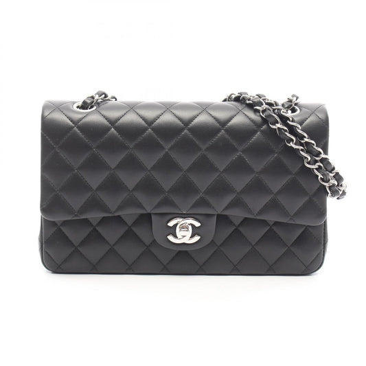 CHANEL Matelasse W Flap Lambskin Bag Black
