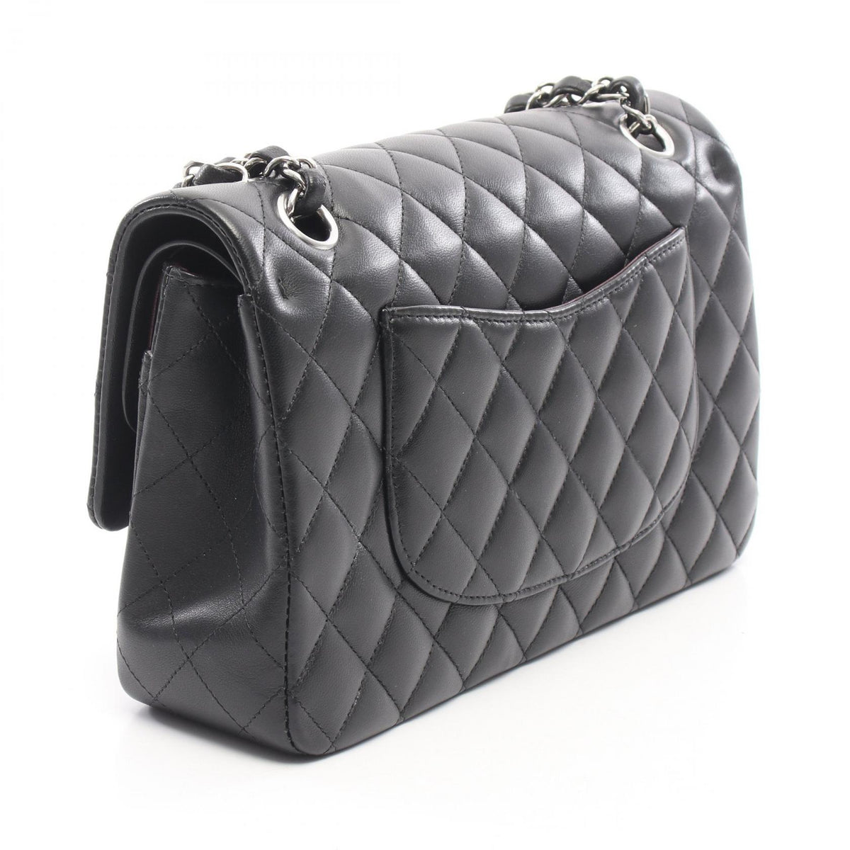 CHANEL Matelasse W Flap Lambskin Bag Black