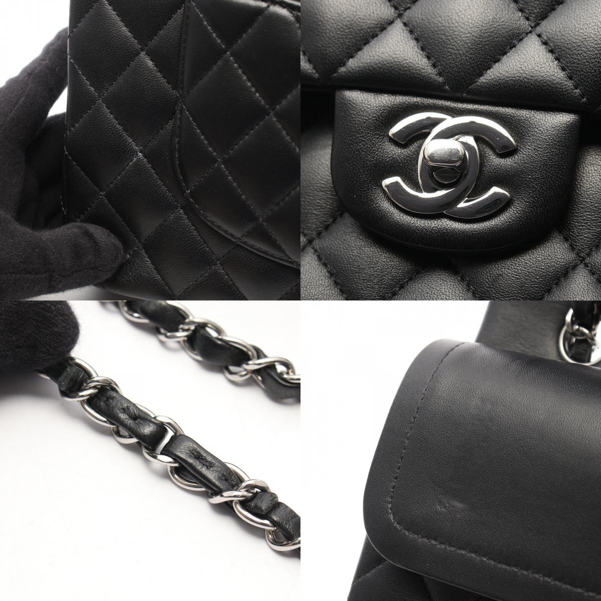 CHANEL Matelasse W Flap Lambskin Bag Black