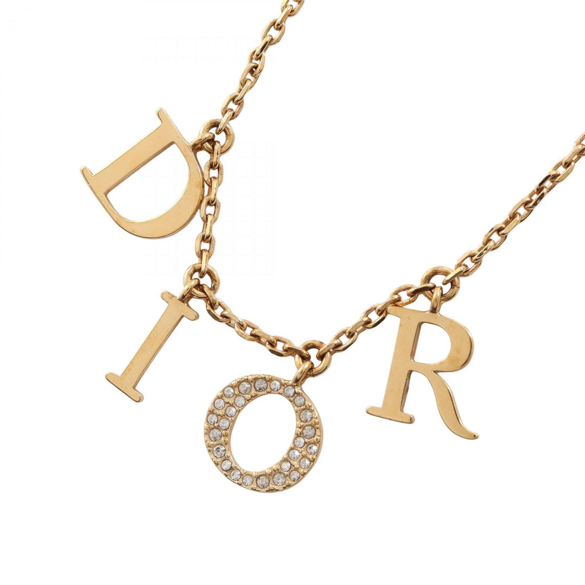 Dior DIOR Logo Gold Rhinestone Necklace