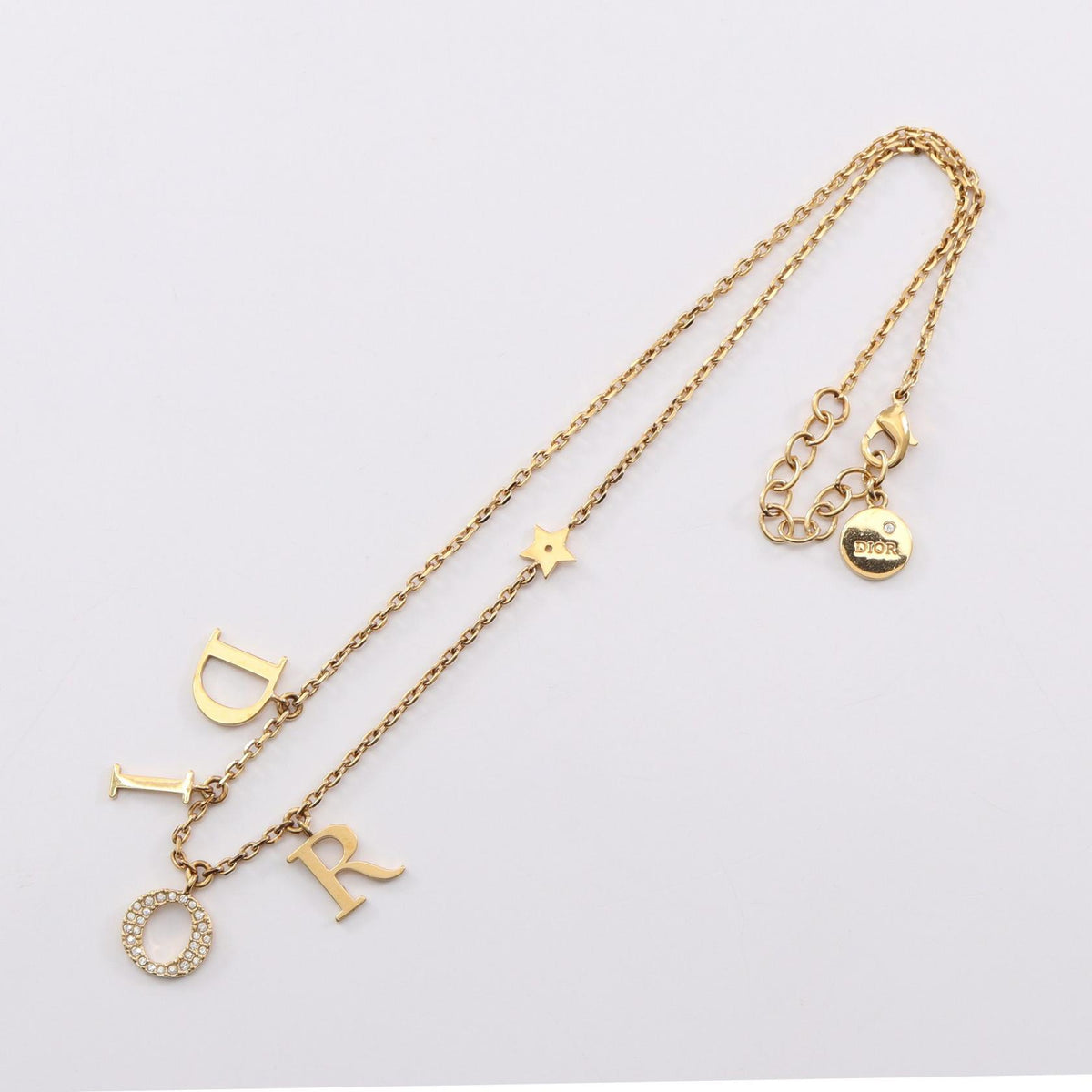 Dior DIOR Logo Gold Rhinestone Necklace