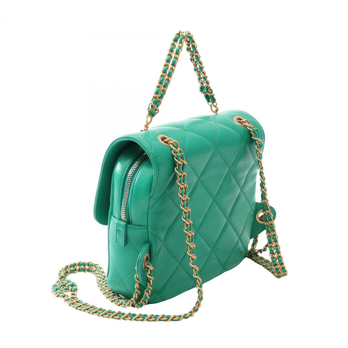 CHANEL Matelassé Square Backpack Green