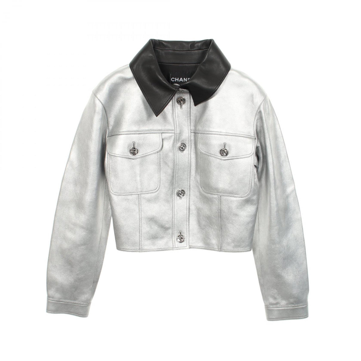 CHANEL Coco Mark Button Lamb Leather Jacket Size 34