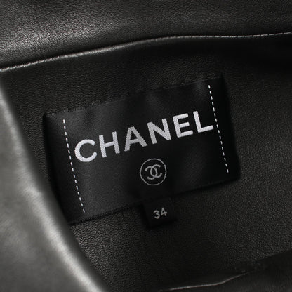 CHANEL Coco Mark Button Lamb Leather Jacket Size 34