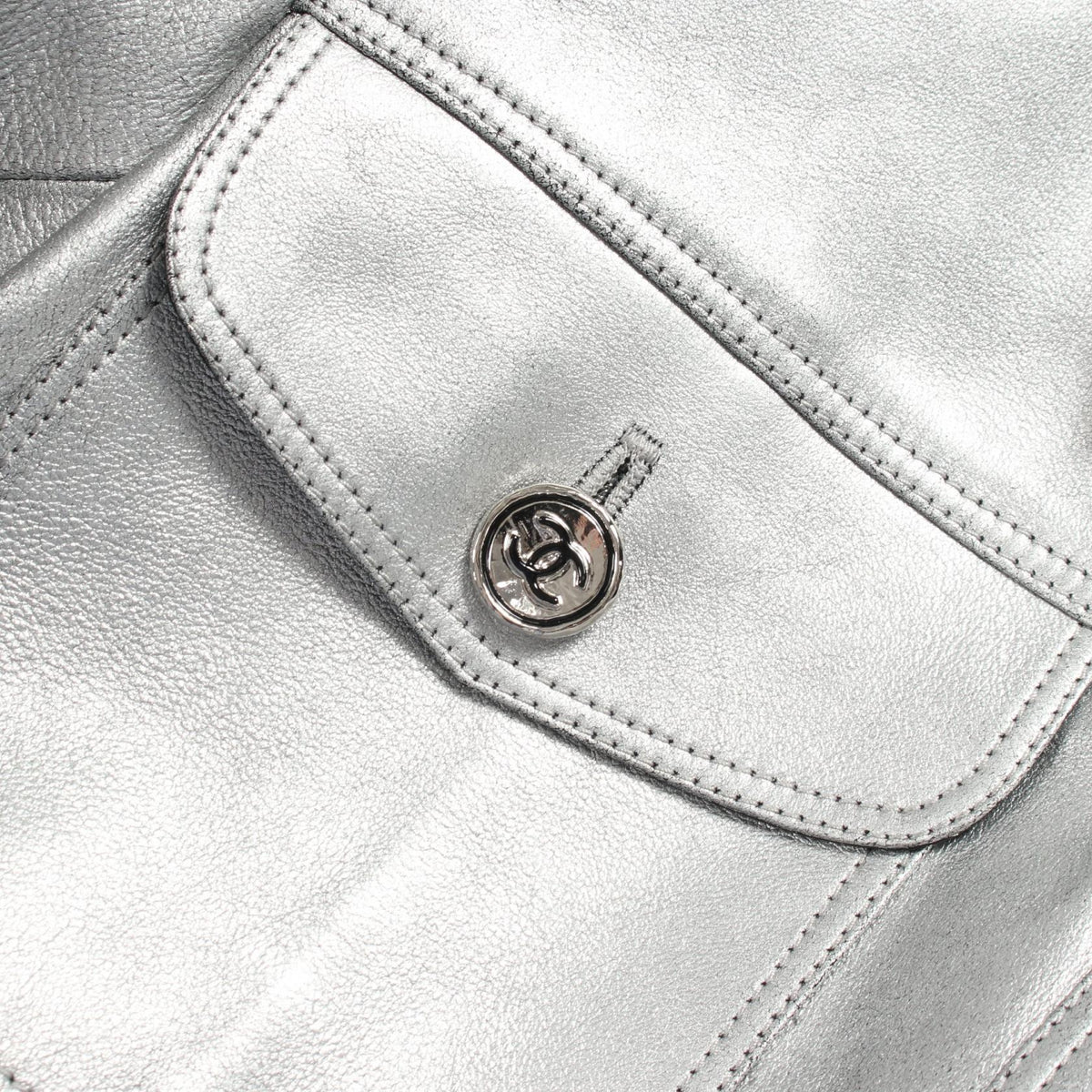 CHANEL Coco Mark Button Lamb Leather Jacket Size 34