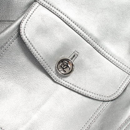 CHANEL Coco Mark Button Lamb Leather Jacket Size 34