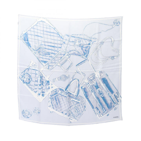 CHANEL Silk Coco Mark All Over Scarf Blue