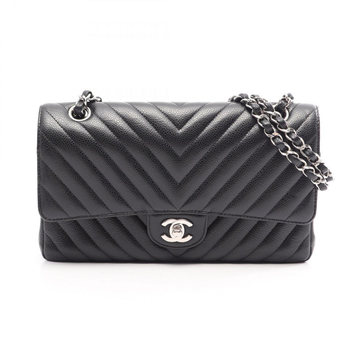 CHANEL Chevron V-stitch Shoulder Bag Black