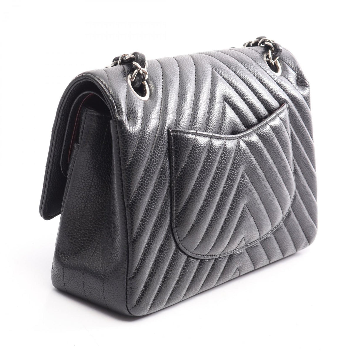 CHANEL Chevron V-stitch Shoulder Bag Black