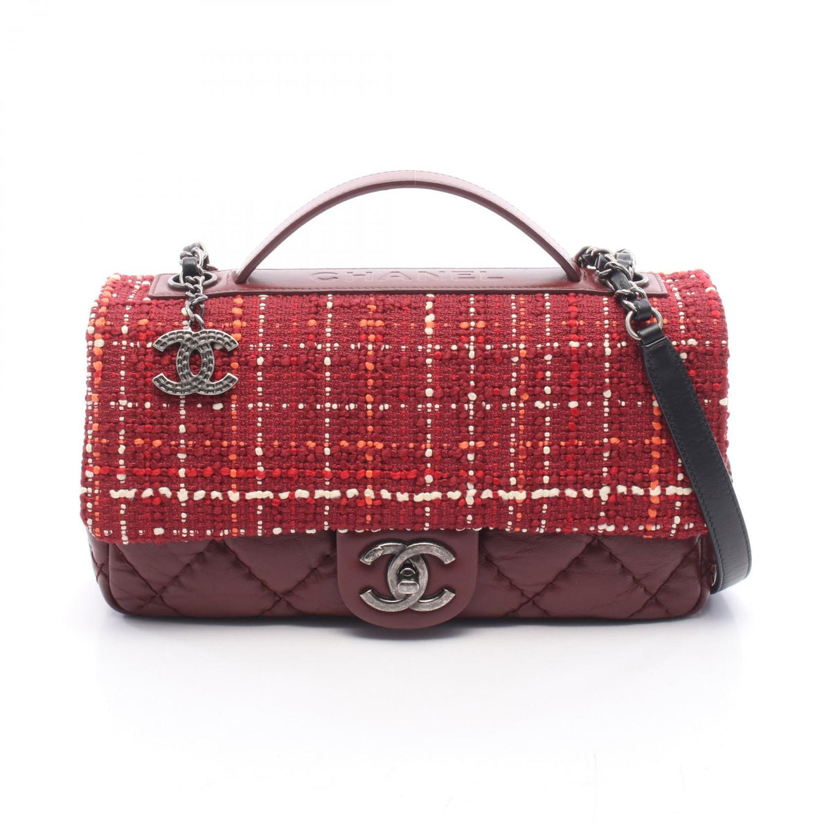 CHANEL Airline Matelasse Top Red Fabric Shoulder Bag