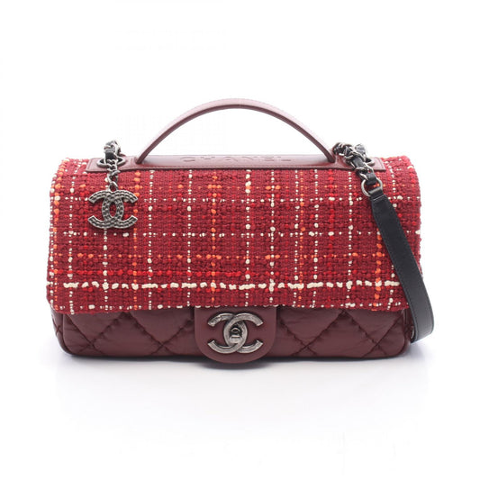 CHANEL Airline Matelasse Top Red Fabric Shoulder Bag