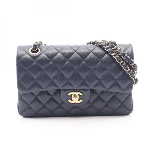 CHANEL Matelasse W Flap Caviar Bag Navy