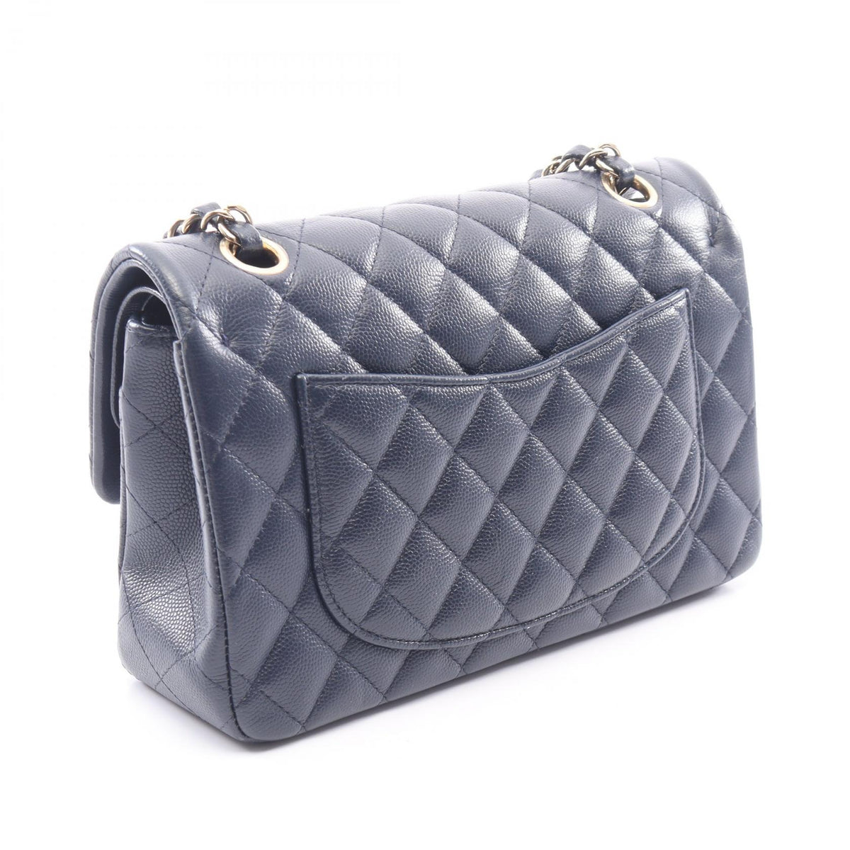 CHANEL Matelasse W Flap Caviar Bag Navy