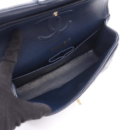 CHANEL Matelasse W Flap Caviar Bag Navy