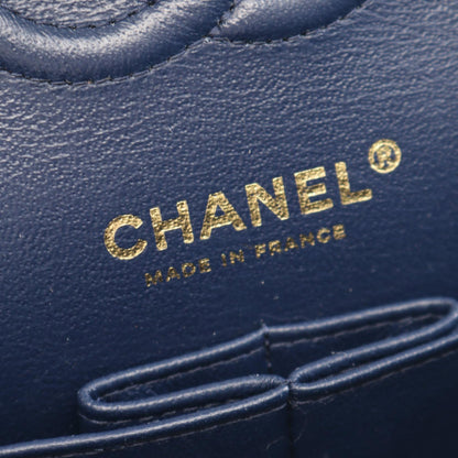 CHANEL Matelasse W Flap Caviar Bag Navy