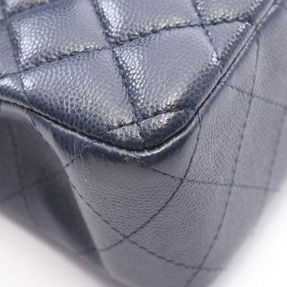 CHANEL Matelasse W Flap Caviar Bag Navy