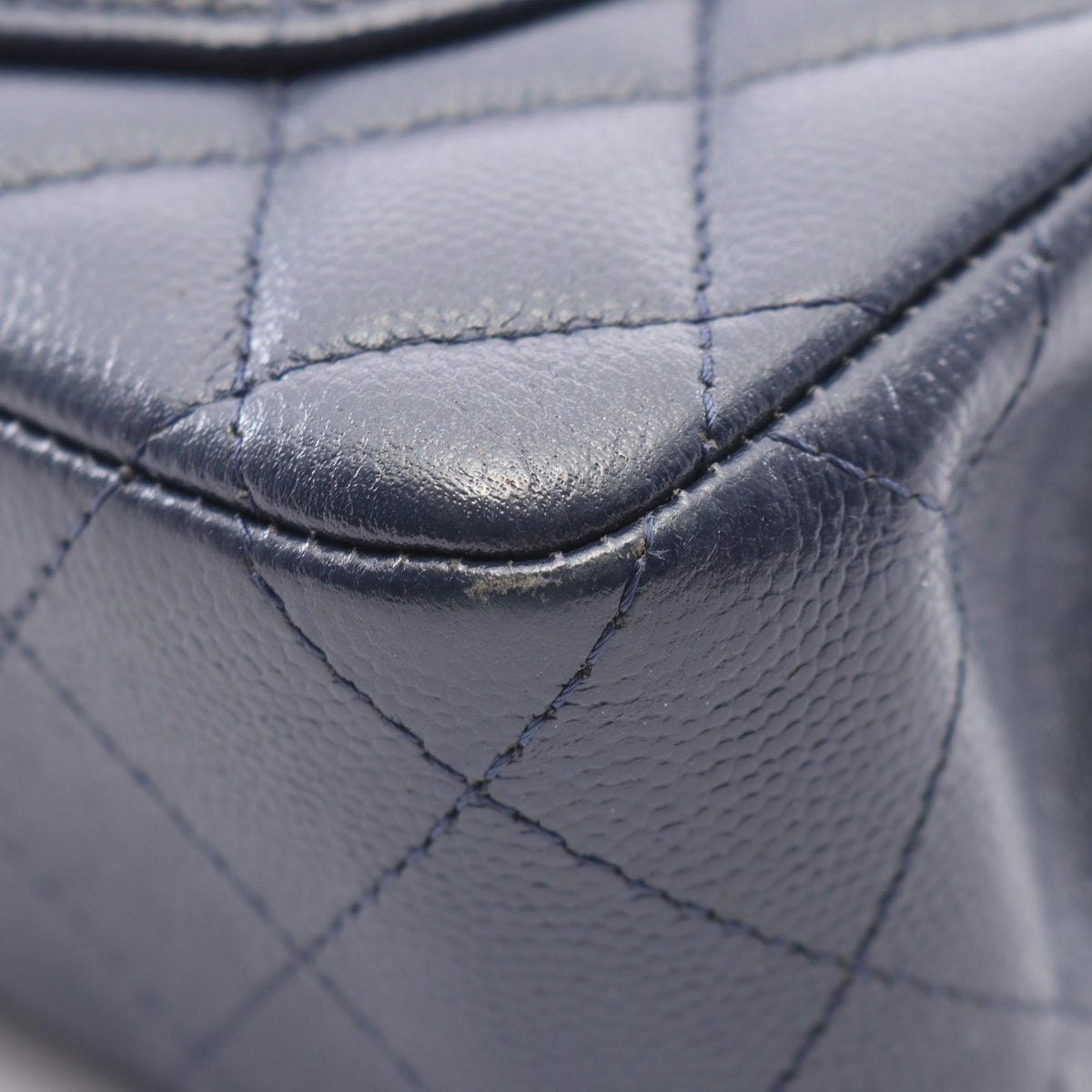 CHANEL Matelasse W Flap Caviar Bag Navy