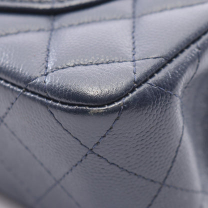 CHANEL Matelasse W Flap Caviar Bag Navy