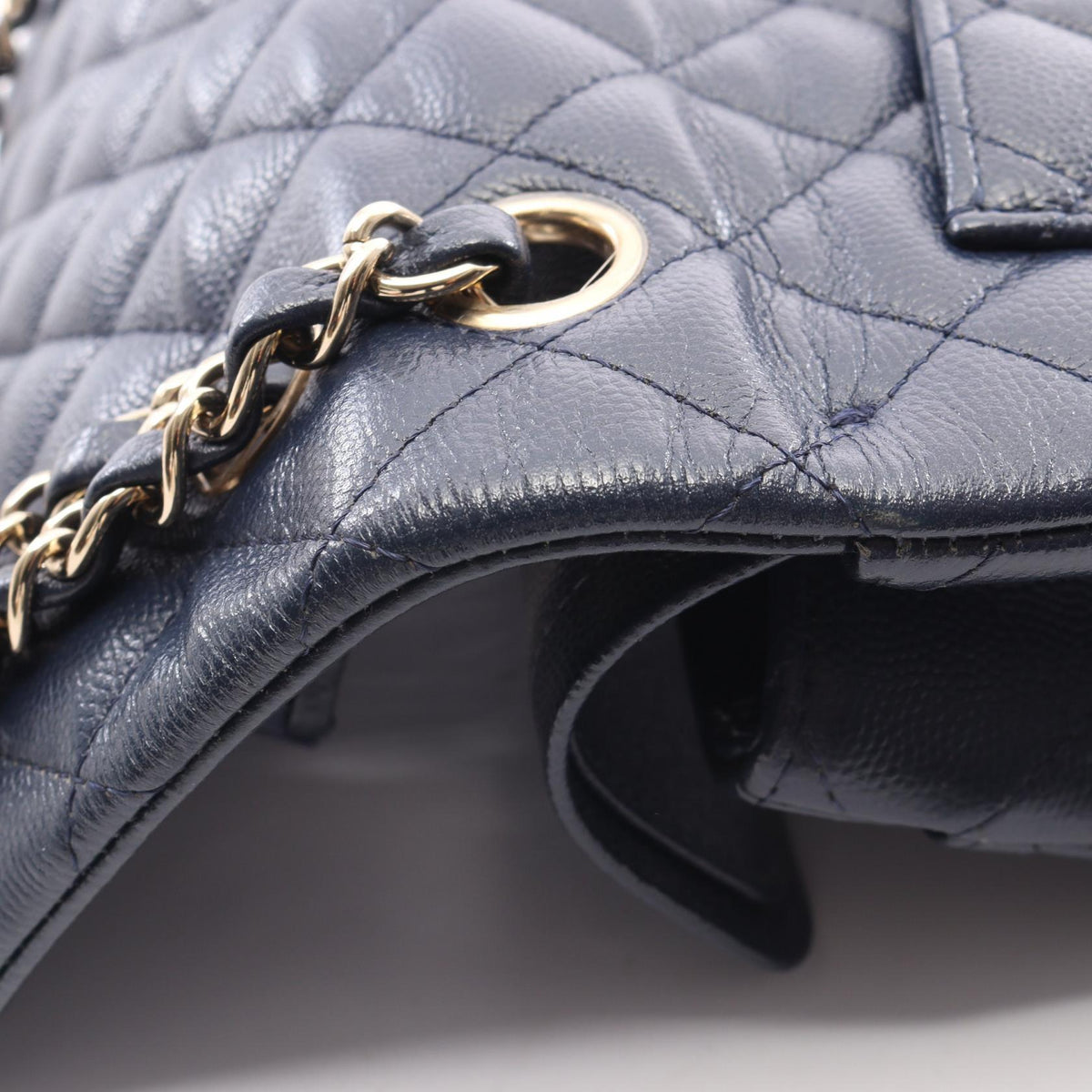 CHANEL Matelasse W Flap Caviar Bag Navy
