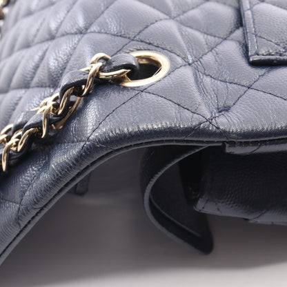 CHANEL Matelasse W Flap Caviar Bag Navy