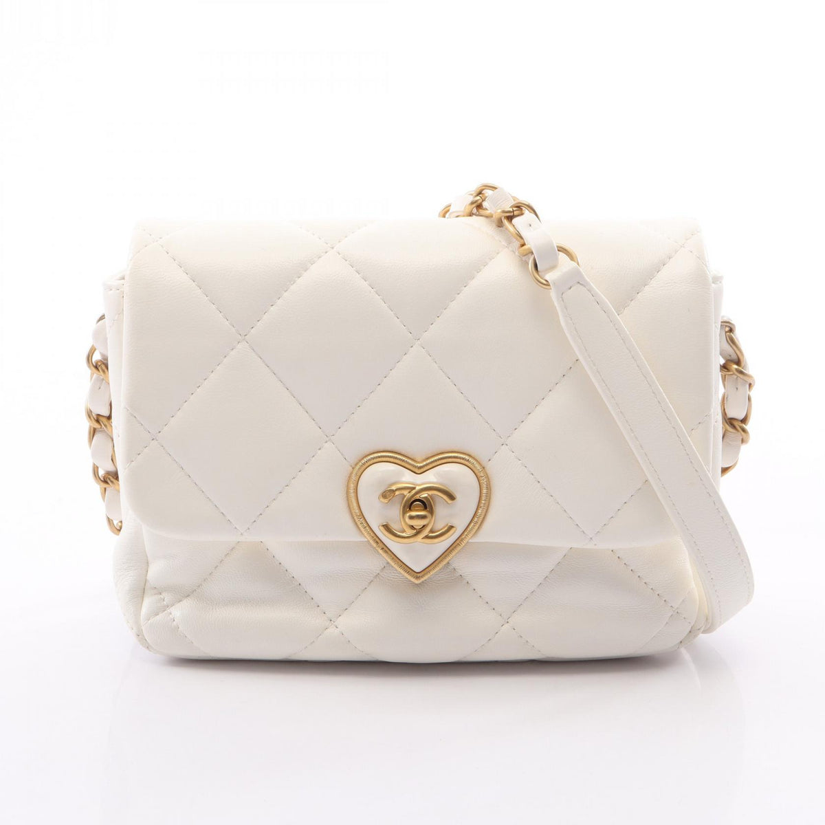 CHANEL Matelasse Heart Lock Bag White