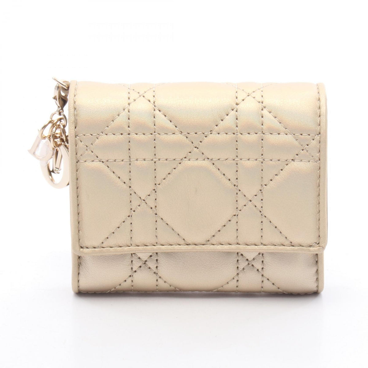 Dior Lady Dior Cannage Wallet Gold