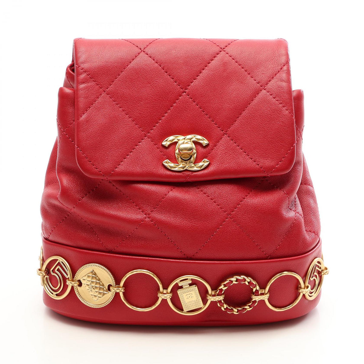 CHANEL Matelasse Small Chain Backpack Red