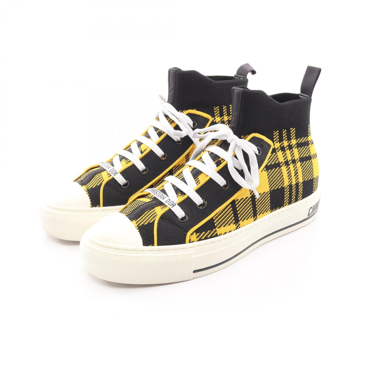 Dior WALK'N'DIOR Yellow Check High-Top Sneakers Size 38.5