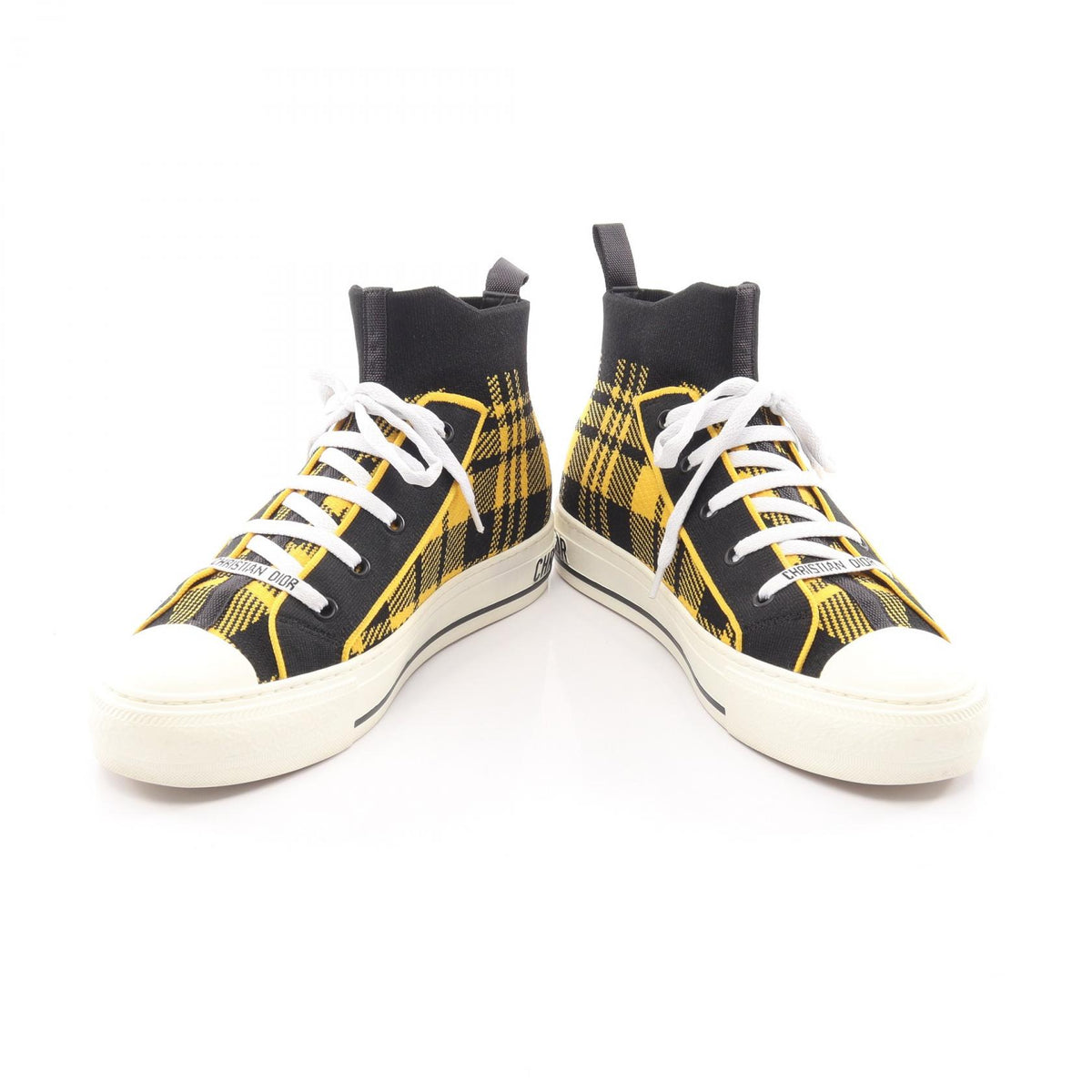 Dior WALK'N'DIOR Yellow Check High-Top Sneakers Size 38.5