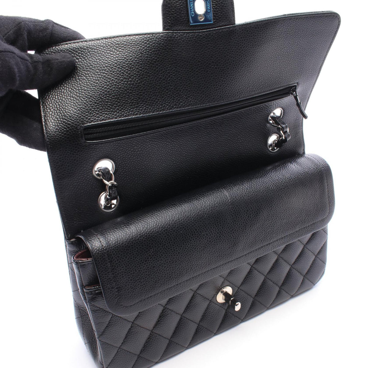 CHANEL Matelassé Double Flap Caviar Skin Shoulder Bag