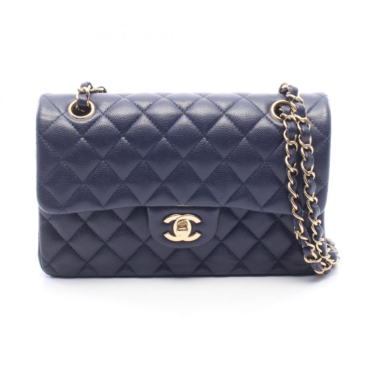 CHANEL Matelasse Double Flap Navy Caviar Shoulder Bag
