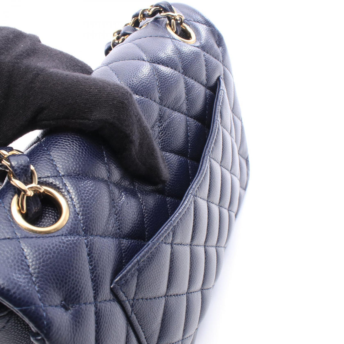 CHANEL Matelasse Double Flap Navy Caviar Shoulder Bag