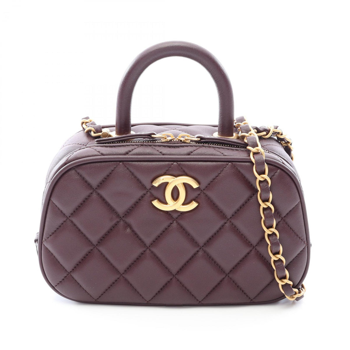 CHANEL Matelasse Mini Bowling Bag Brown