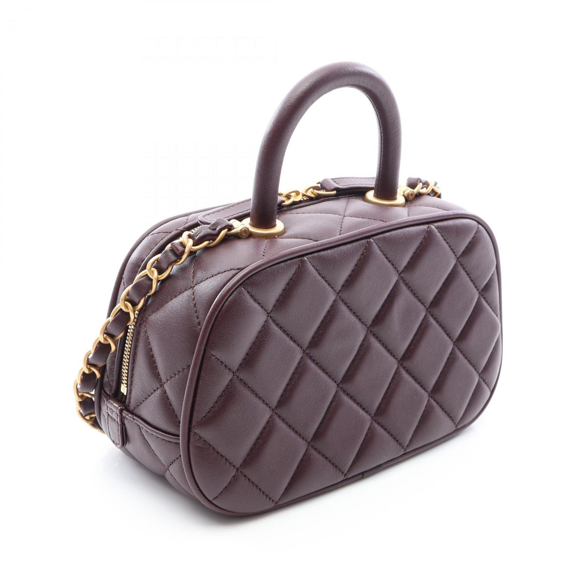 CHANEL Matelasse Mini Bowling Bag Brown