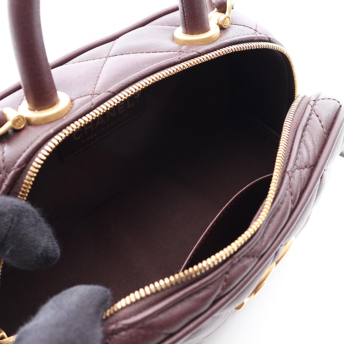 CHANEL Matelasse Mini Bowling Bag Brown