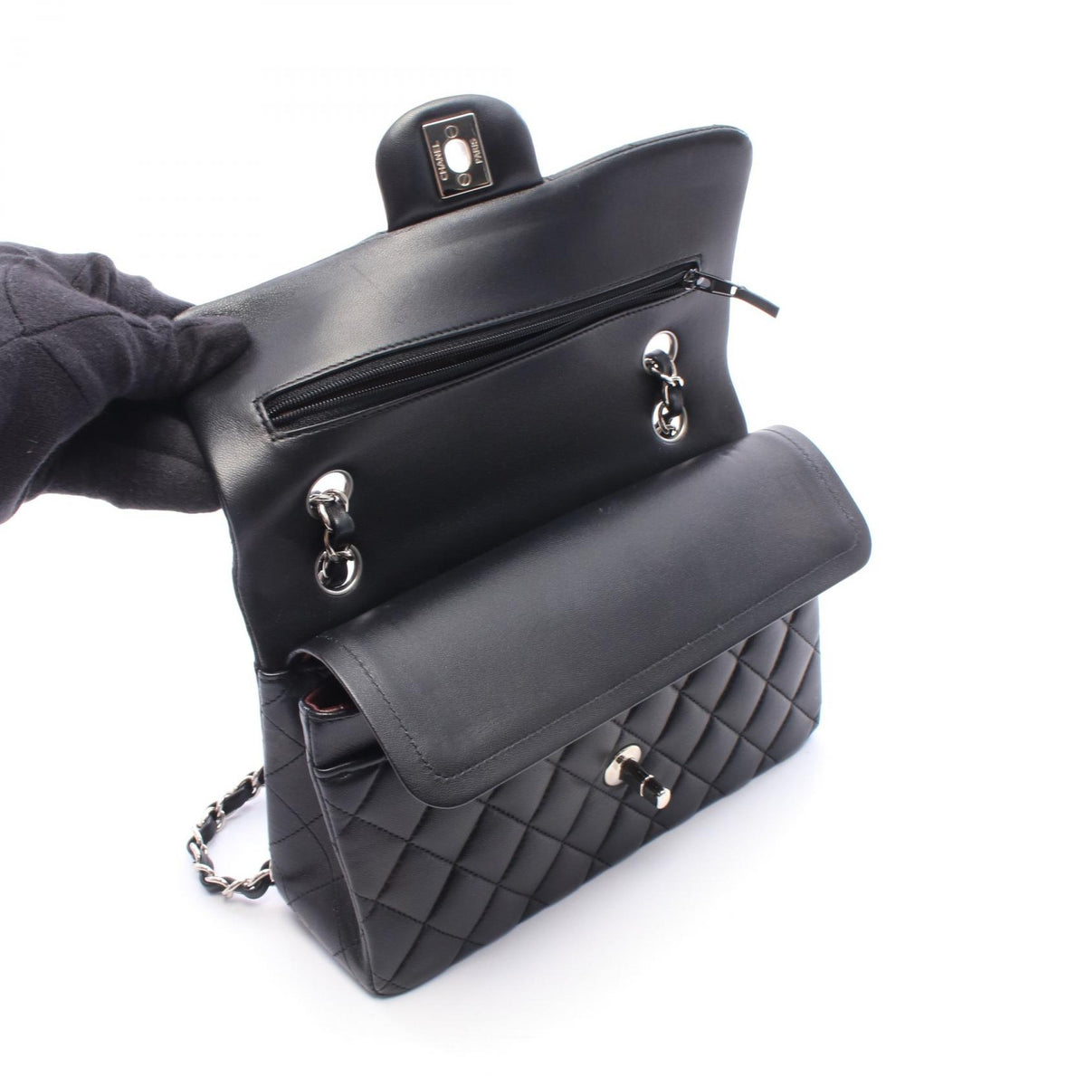 CHANEL Matelasse Double Black Lambskin Shoulder Bag