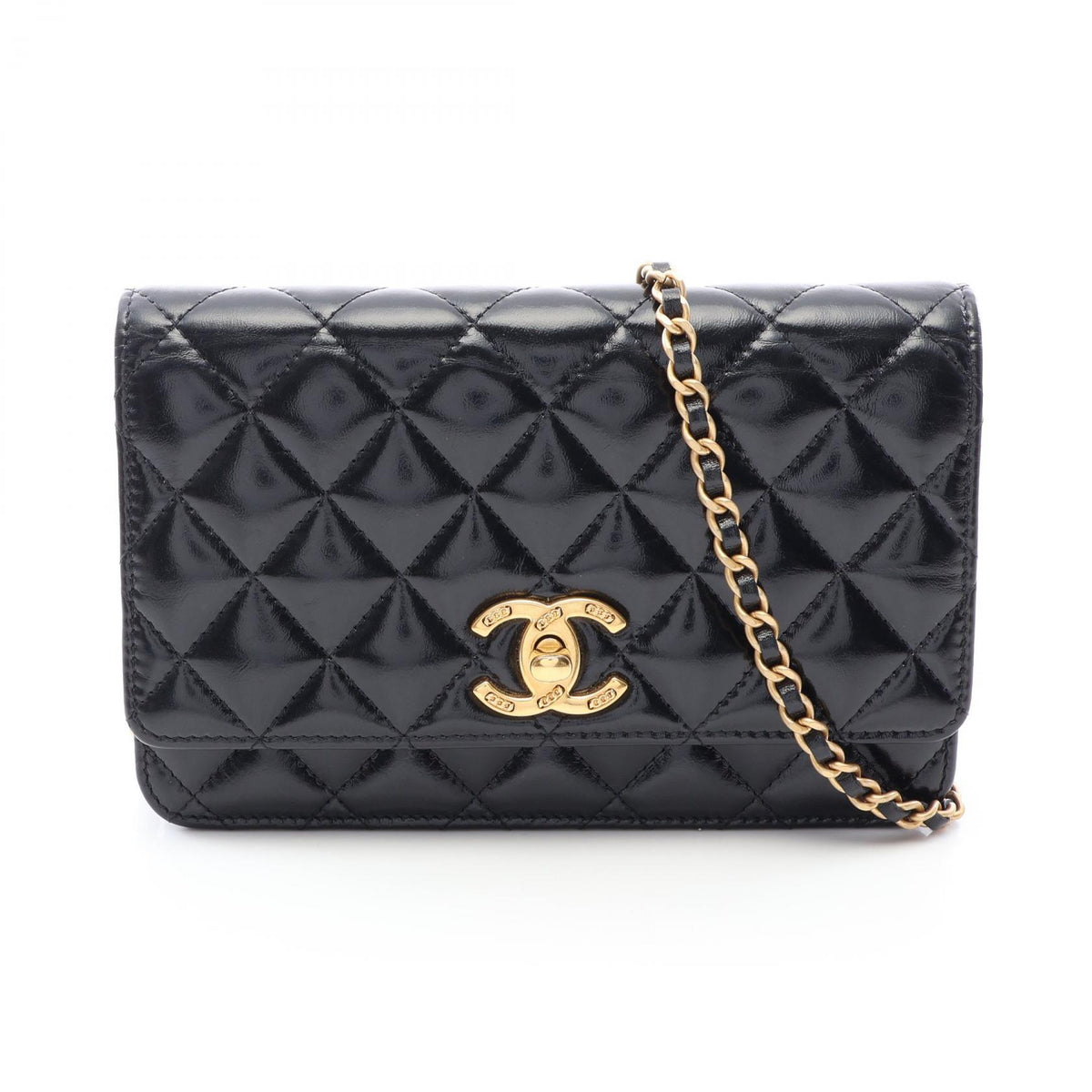 CHANEL Matelassé Shoulder Bag Gold Black