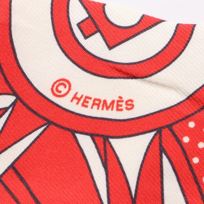 HERMES Red Silk Twilly Carriage Scarf