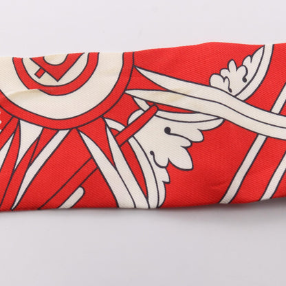 HERMES Red Silk Twilly Carriage Scarf