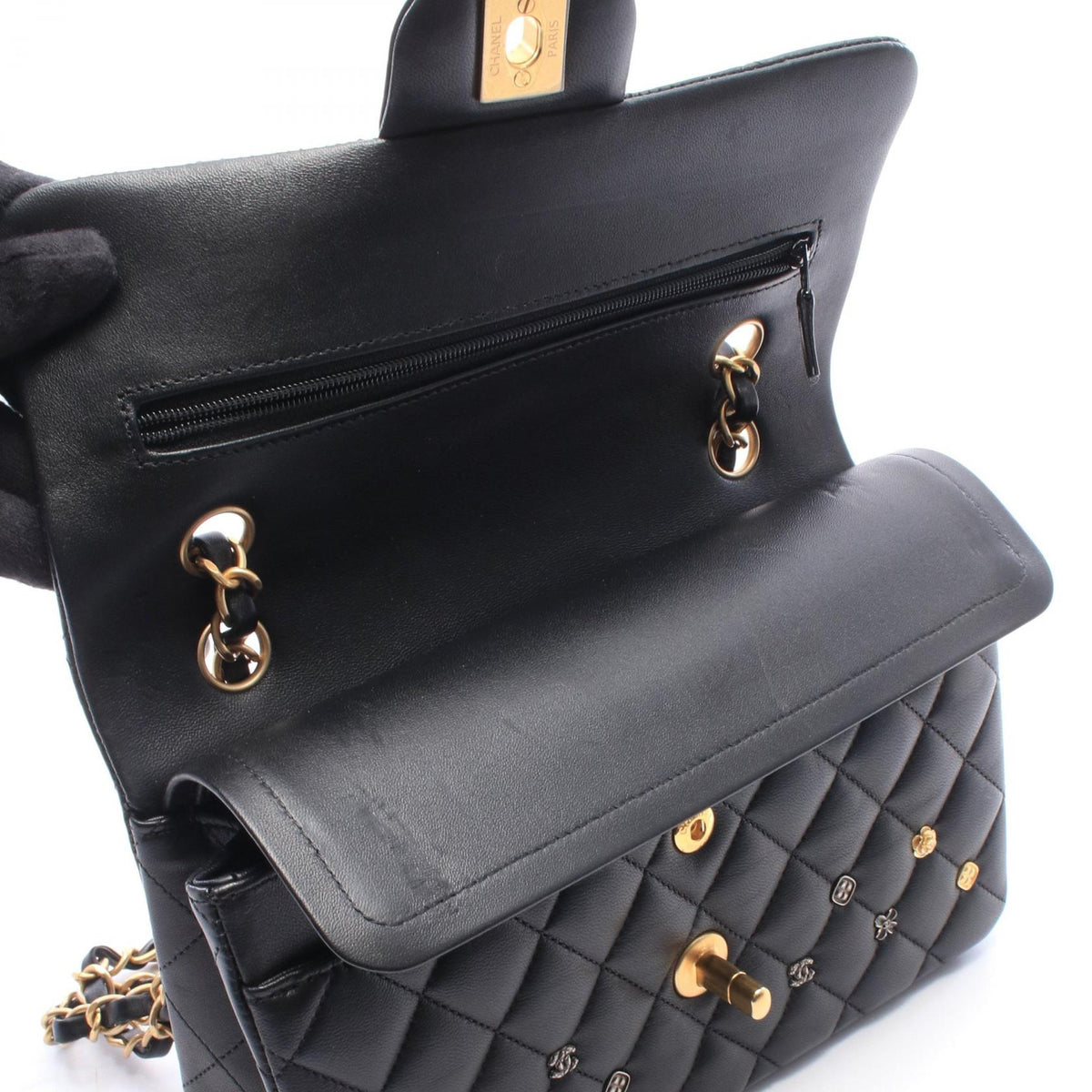 CHANEL Matelassé Double Flap Bag Black