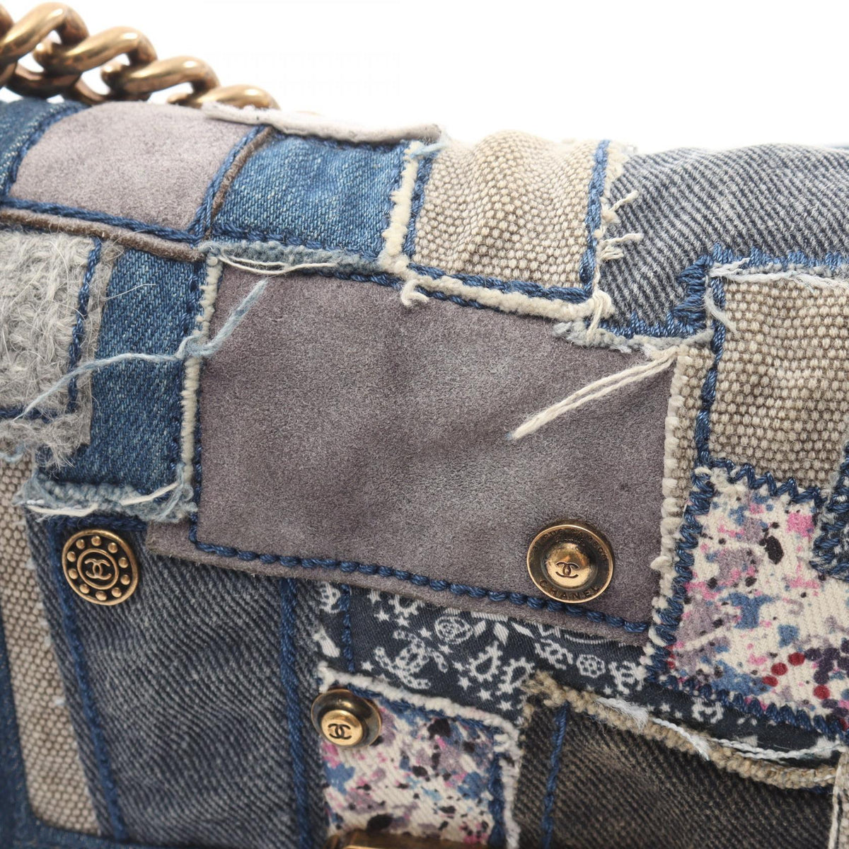 CHANEL Boy Small Patchwork Blue Multi Shoulder Bag