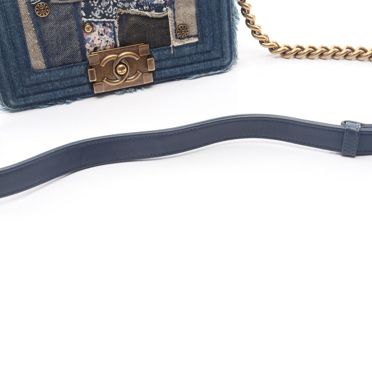 CHANEL Boy Small Patchwork Blue Multi Shoulder Bag