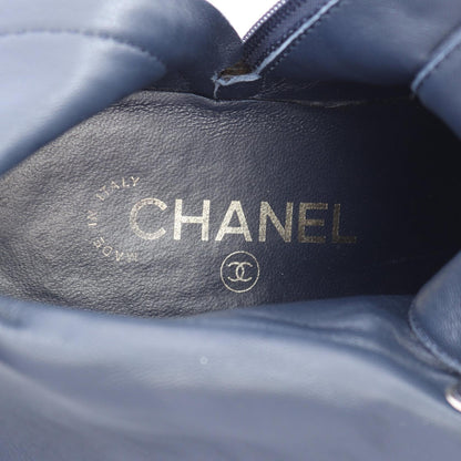 CHANEL Coco Mark Side Zip Lace Up Leather Boots Size 36.5