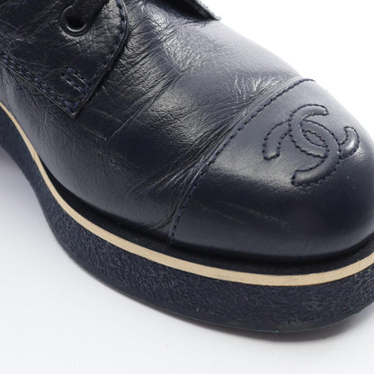 CHANEL Coco Mark Side Zip Lace Up Leather Boots Size 36.5
