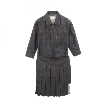 FENDI Zip-Up 3/4 Sleeve Denim Midi Dress Gray Cotton Size 38